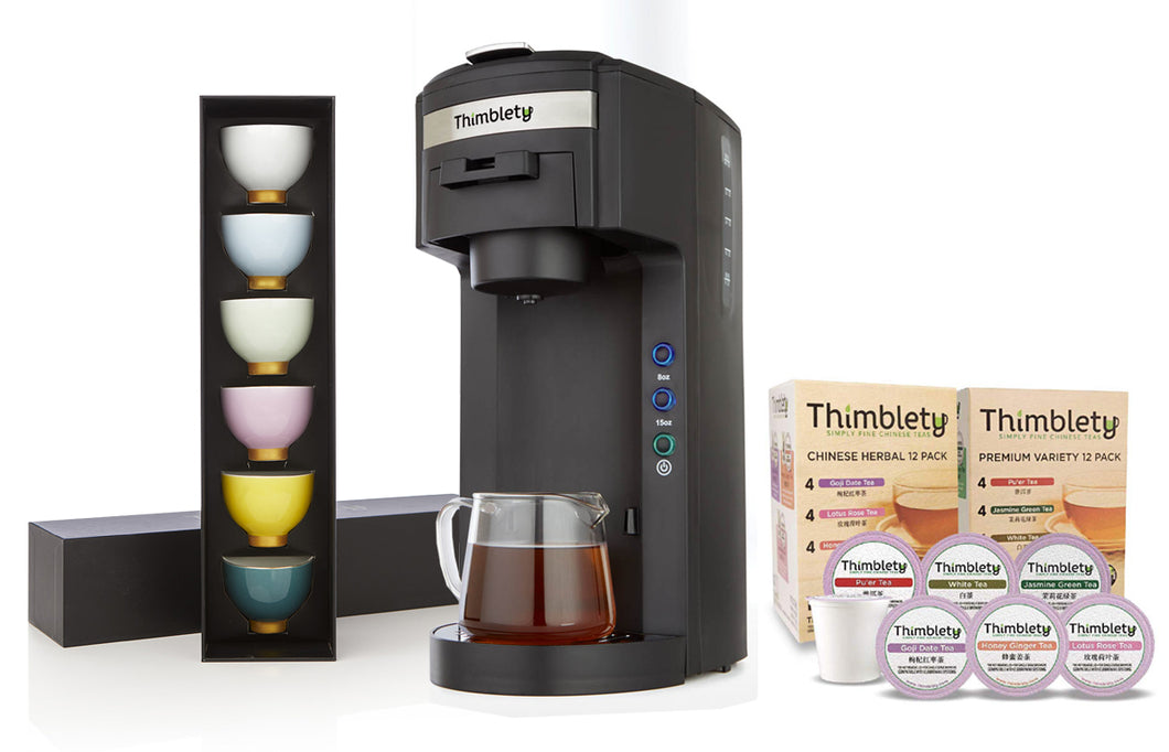 Thimblety Starter Package - Brewer + Tea Sets + Complete Variety K-Cups