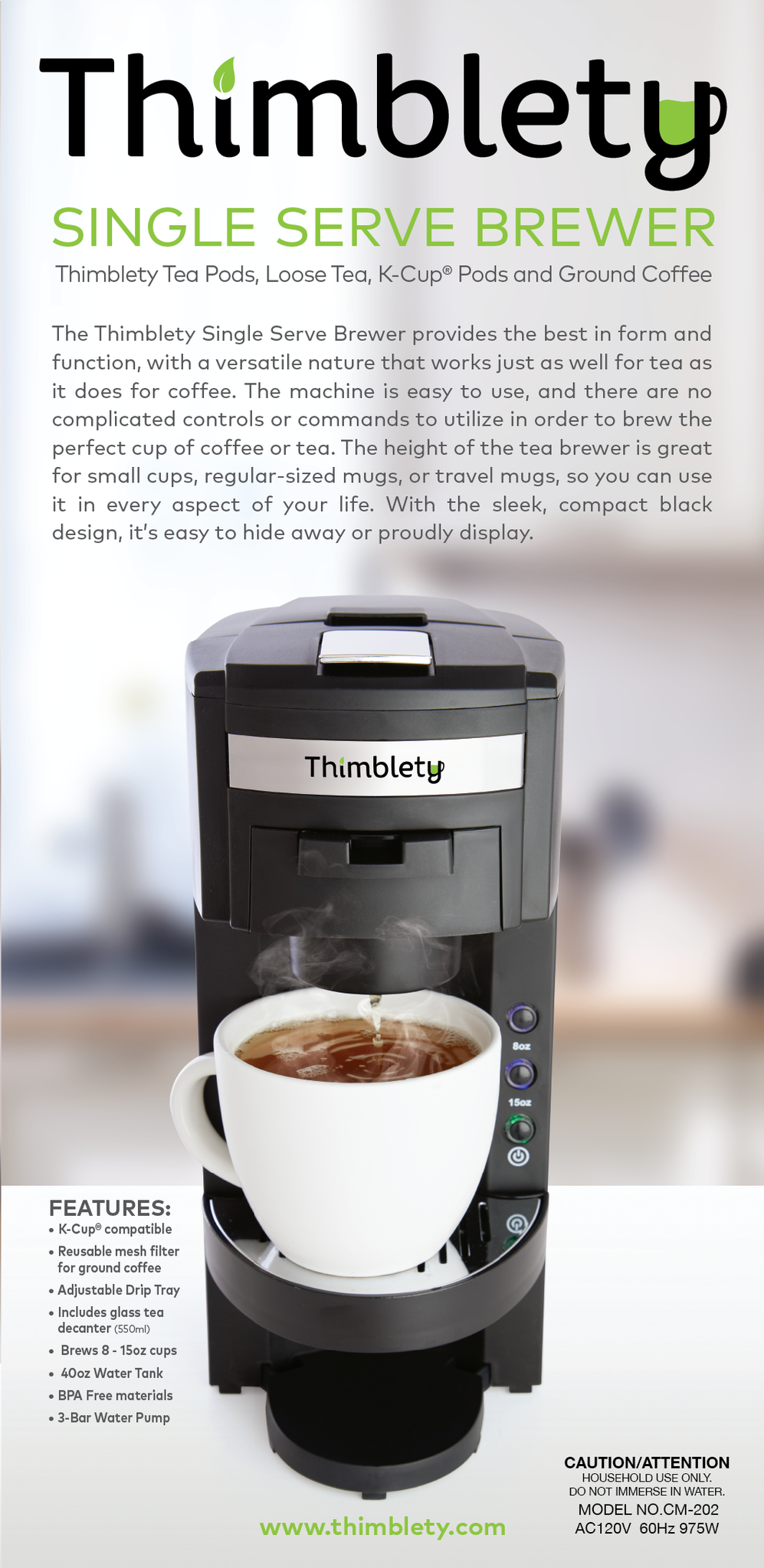 Thimblety Brewer Black for K-Cup Drinks and Loose Leaf Tea Ground